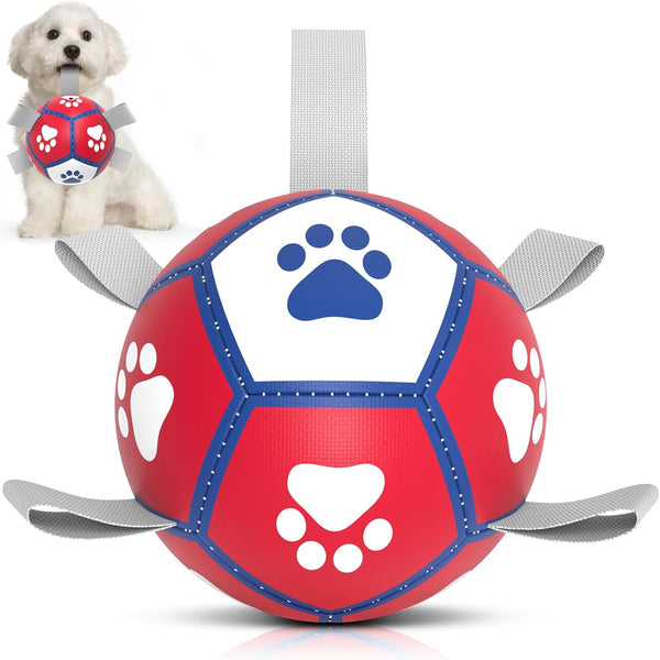 Dog Toys Soccer Ball with Straps - Interactive Balls for Tug of War and Yard Games, Herding Ball for Small Dogs, Pet