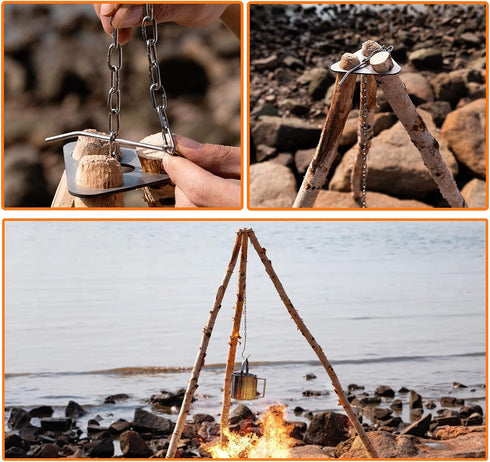 Hand Auger Wrench Survival Tools - Scotch Eye Wood Drill Bit for Camping, Portable Tripod with Adjustable Chain
