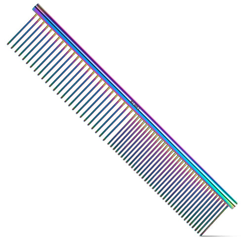 ROPO Dog Comb for Removing Matted Fur - Pet Dematting Comb with Non-Slip Grip Handle and Rounded Teeth for Long and