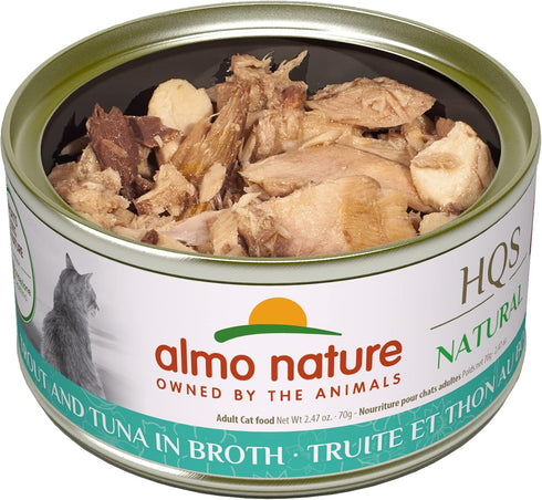 almo nature HQS Natural Trout & Tuna, Grain Free, Adult Cat Canned Wet Food, Flaked, 24 x 2.47 oz