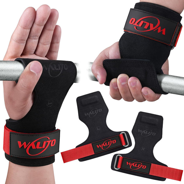 WALITO Wrist Straps for Weightlifting, Double Layer Leather Lifting Straps with Adjustable Neoprene Padded Wraps