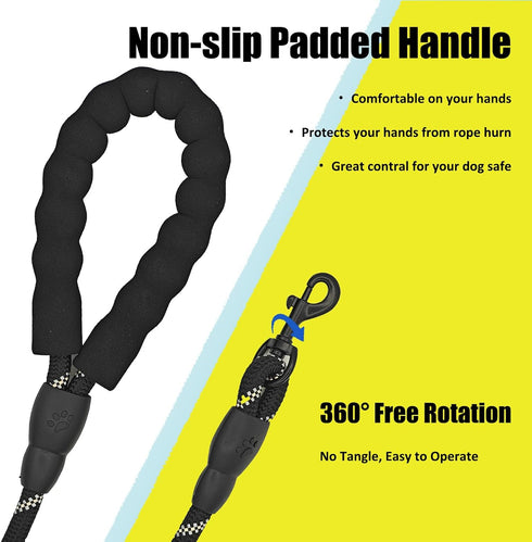 Rope Dog Leash with Comfortable Hand Grip, 6.5 FT Long Dog Training Walking Leashes, Safe for Night Walking, Suitable for Small and Medium Dogs (Black)