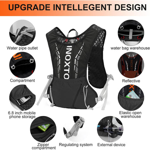 INOXTO Lightweight Hydration Vest Backpack with 1.5L Water Bladder for Hiking, Trail Running, Cycling