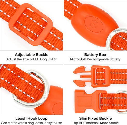 Candofly Light Up Dog Collar, USB Rechargeable Glowing Puppy Collar for Night Walking, X-Small, Orange