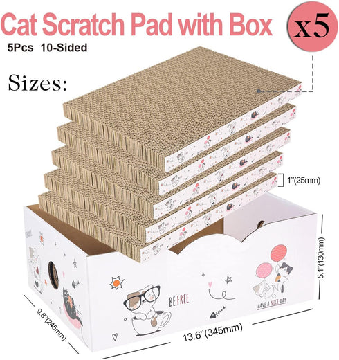 5 Packs in 1 Cat Scratch Pad with Box, Reversible Durable Cardboard Scratcher for Cats to Rest and Grind Claws
