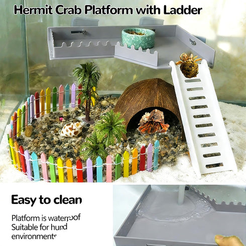 Hamiledyi Hermit Crab Platform with Ladder Climbing Toys Hermit Crab Climbing Wall Shelf Habitat Reptile Tank Decor