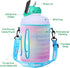QuiFit 1 Gallon Water Bottle with Straw & Motivational Time Marker, Leak-Proof BPA Free Reusable Jug (Purple/Green)