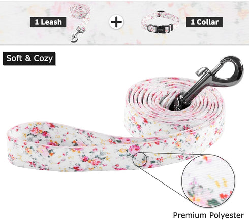 Ihoming Dog Collar and Leash Set for Medium Dogs, Floral Sky Design for Daily Outdoor Walking & Training