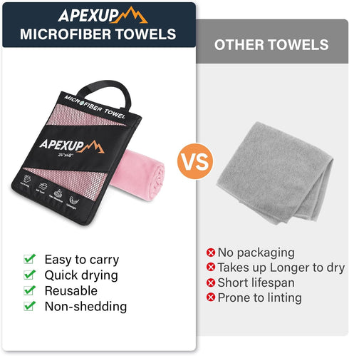 Swimming (24"12", APEXUP Microfiber Travel Towel, Ultra Absorbent Quick Dry Towels, Lightweight Gym Sports Camping