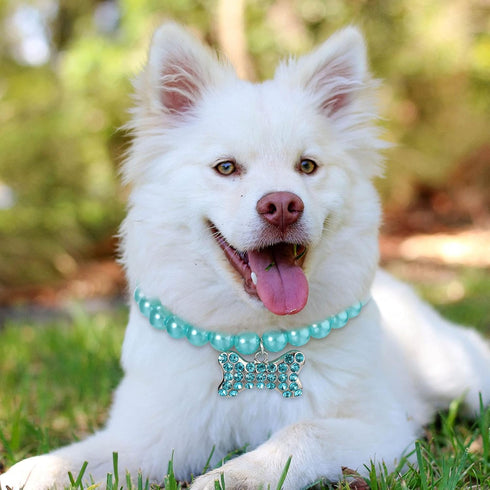 Frienda 5 Pcs Pet Pearl Necklace Diamond Crystal Dog Collars with Bling Rhinestones, Wedding Collar for Puppy Pets (S)