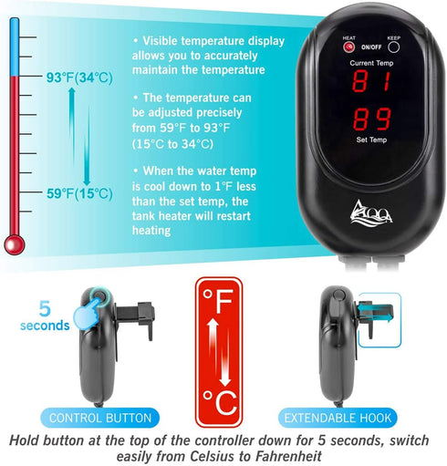 AQQA 200W Aquarium Heater for 45-80 Gallon Submersible Fish Tank, Suitable for Betta Fish
