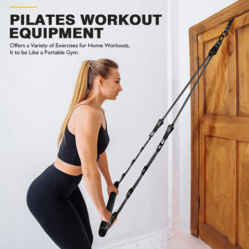 Pilates Bar Kit with Resistance Bands, Adjustable 3-Section Equipment for Home Workouts, Legs, Arms