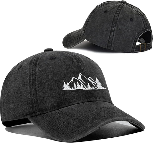 Mountain Trees Adjustable Hat for Men Women, Funny Embroidered Cotton Baseball Cap Hiking Camping Explore Outdoor