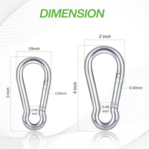Lifesport Gear 316 Marine Grade Marked Stainless Steel Carabiner Clips, Heavy Duty Spring Snap Hooks for Gym