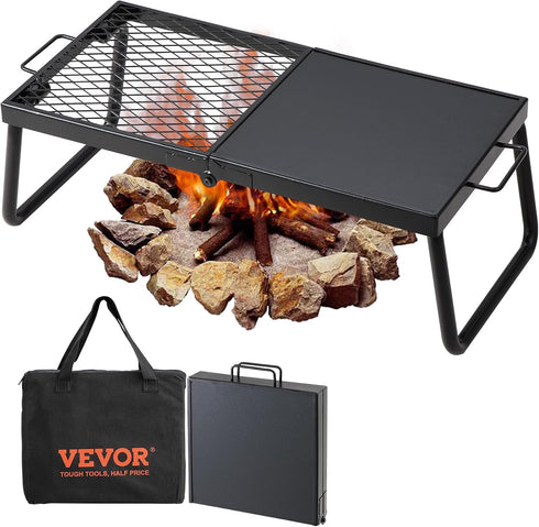 VEVOR Folding Campfire Grill, Heavy Duty Steel Mesh Grate, 22.4" Portable Grilling Rack for Outdoor Open Flame Cooking