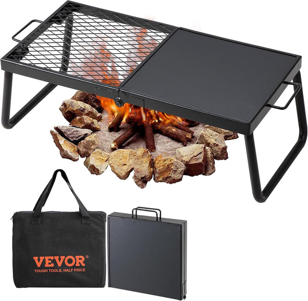 VEVOR Folding Campfire Grill, Heavy Duty Steel Mesh Grate, 22.4" Portable Grilling Rack for Outdoor Open Flame Cooking