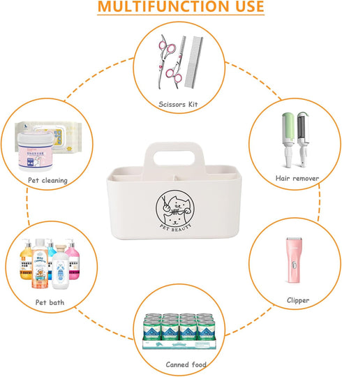 5 Minimalist White Dog Cat Grooming Supplies Organizer, Portable Caddy with Compartments