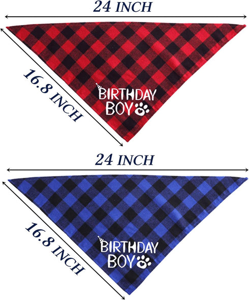 STMK 2 Pack Dog Birthday Bandana, Plaid Triangle Scarf for Dog and Puppy Birthday Celebrations