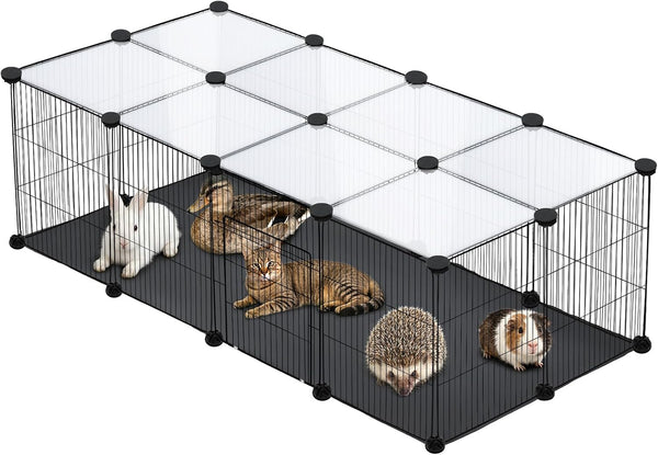 PETKNOWS 21 Panels Small Animal Playpen, Guinea Pig Cages with Doors and