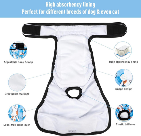 3Pack Reusable Diapers for Female Dog, Washable Diaper for Doggie,Highly Absorbent Dog Diaper,Adjustable Leakproof