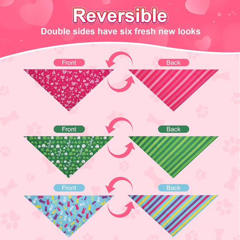 QUQULE 3PCS, Valentines Dog Bandana St Patricks Day and Easter Dog Bandana Small Colorful Scarf for Boy and Girl