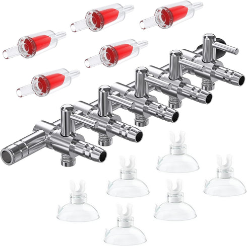 Pawfly 5-Way Aquarium Air Flow Control Lever Valve Manifold - Multi-Port Distributor Splitter with 5 Non-Return Check