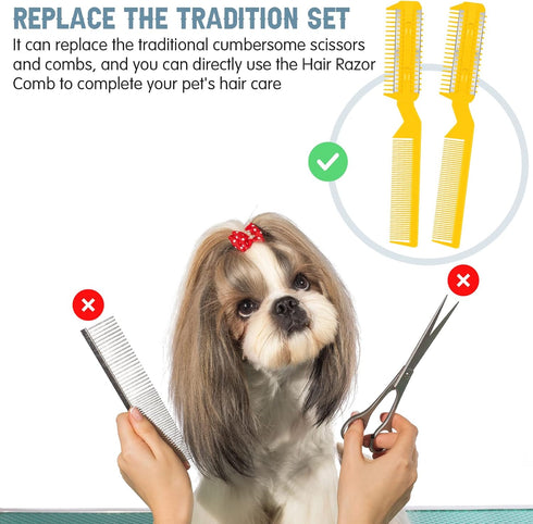 5 Pieces Razor Comb for Dogs - Hair Grooming Trimmer Comb with 25 Extra Blades for Manual Dog Hair Trimming