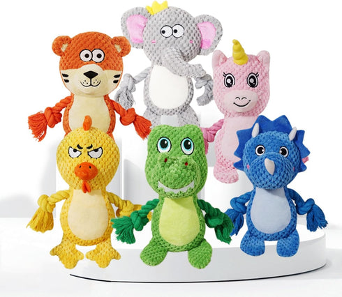 Cute Animals Interactive Squeaky Dog Toy with a Vocal Bladder, Crinkle Paper Stuffed Soft Cotton Chew Toy, Teething