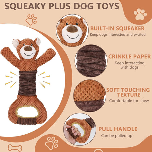 Squeaky Dog Toys for Large Dogs, Plush Tug of War Toy with Crinkle Paper, Interactive Pull Toy for All Dogs