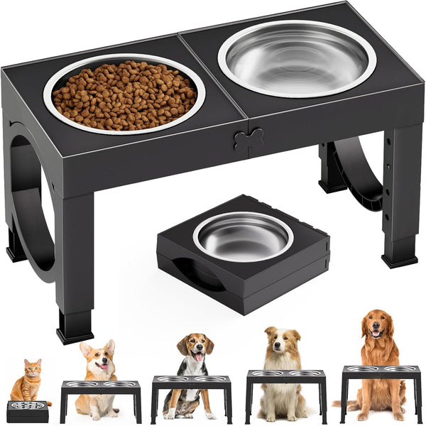 Elevated Dog Bowls for Medium Large Breed Dogs, 4 Height Adjustable Raised Bowls Stand, 2 Stainless Steel Bowls
