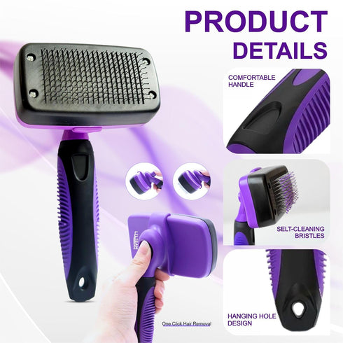 LILISAM Pet Self Cleaning Slicker Brush and Grooming Comb - Gently Removes Loose Hair, Tangles, and Dirt - Skin