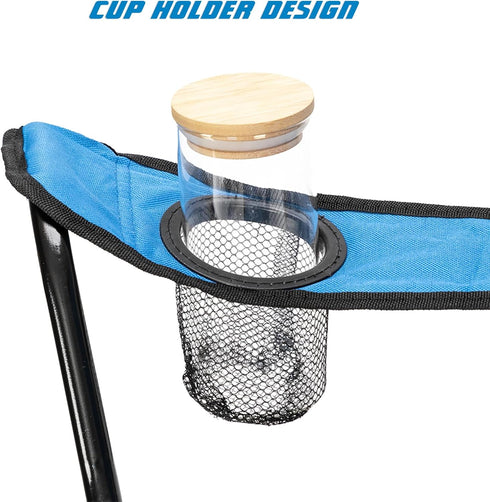 BIVVI 230 Lbs,Blue Folding Camping Chair with Arm Rest Cup Holder and Carrying Storage Bag,Small Beach Chairs