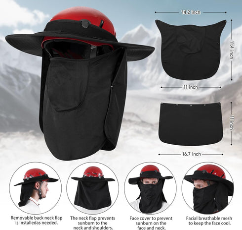 Tontron Removable Climbing Helmet Visor, Safety Helmet Sunshade with Removable Neck Flap and Face Cover (H03)