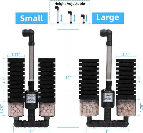 2 40Gal AQUANEAT Aquarium Electric Sponge Filter for Fish Tank, with Pump, with Extra Sponges, Middle up
