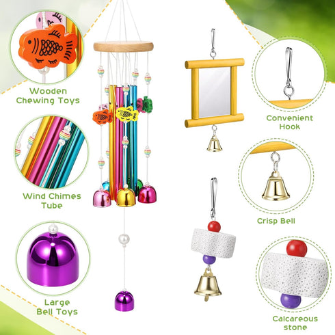 6 Soulchen Pieces Chicken Toys for Coop Chicken Wind Chime Enrichment Toys Kits Chick Mirror with Bells Swing Hanging