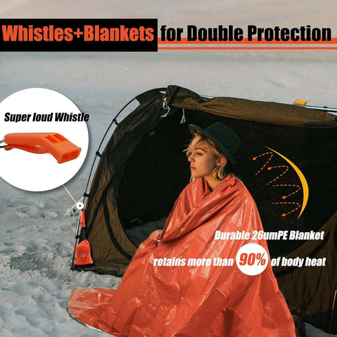 Frelaxy Emergency Blanket 2-Pack/4-Pack, Extra-Thick Extra-Large Space Blankets with Whistles, Storage Pouchs, and EVA case by Frelaxy