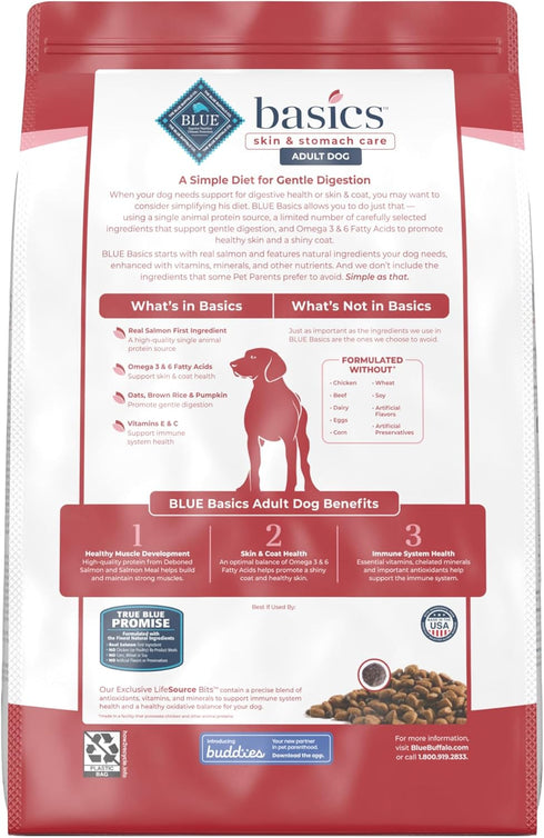 Blue Buffalo Basics Adult Dry Dog Food - Salmon & Potato Recipe, Limited Ingredient Diet, 11-lb Bag, Made in the USA