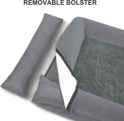 Large Dark Grey Orthopedic Dog Bed, Waterproof with Removable Cover, 4-Sides Removable Bolster Soft Sofa Bed