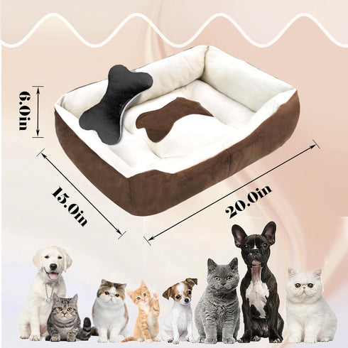 Dog Bed for Small Dogs, Washable Rectangle Cat Beds with Anti-Slip Bottom for Medium Dogs and Kittens (Beige,