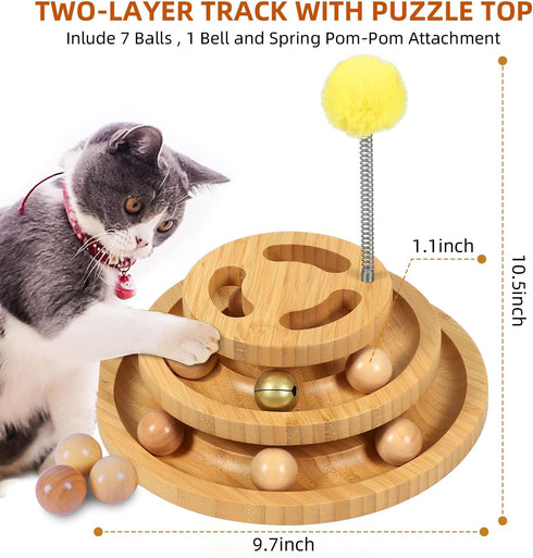3-Level 9 DoogCat Cat Ball Track Toy with Puzzle Top, Tower with Removable Balls, Interactive Toy for Kitten Mental
