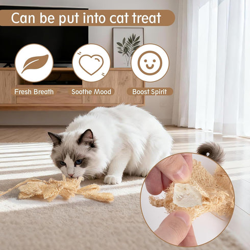 Quatendril Toys-7pcs Cat Chew Toy-Natural Loofah Raffia Catnip Handmade Gum Massage Teether w/ Cat Wand Toy