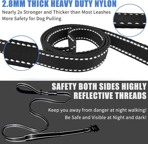 Strong Heavy Duty Dog Leash - 6ft Reflective Nylon Training Leash with Soft Padded Double Handle for No Pull Walks