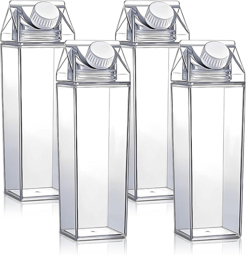 ZJRDYYK 4 PCS Milk Carton Water Bottles 17 Oz, Portable Reusable Plastic Milk
