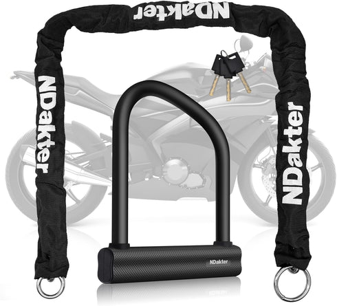 NDakter Heavy Duty Motorcycle Locks, 18mm Anti Theft Lock with 4FT Chain for Scooter, Ebike, Moped