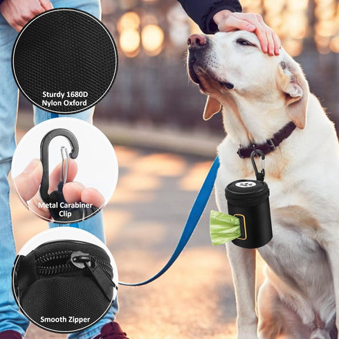 1680D Dog Poop Bag Holder for Leash - Doggy Poop Waste Bag Dispenser Zipper Pouch with Carabiner Clip, Nylon Oxford
