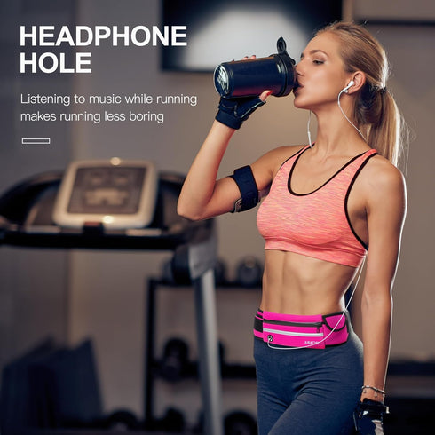 Jueachy Waterproof Running Belts for Women, Adjustable Fanny Pack Waist Pouch with Phone Holder and Headphone Port