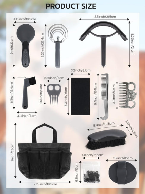 12 Set Set Horse Grooming Kit Pieces Complete Horse Brushes & Care Supplies with Organizer Tote Bag, Equine Coat
