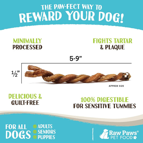 Raw Paws Lamb Pizzle Twists for Dogs - 5-9 inch, 10-ct - USA Packed Natural Lamb Pizzle Sticks