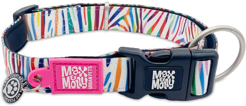 Max & Molly Rainbow Zebra Stripes Dog Collar with Safety QR Code Tag, Soft Adjustable Waterproof Collar for Large Dogs