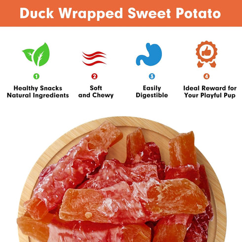 MON2SUN 25 oz Dog Treats, Duck Wrapped Sweet Potato, High Protein, Low Fat, No Rawhide, Soft and Chewy Training Snacks